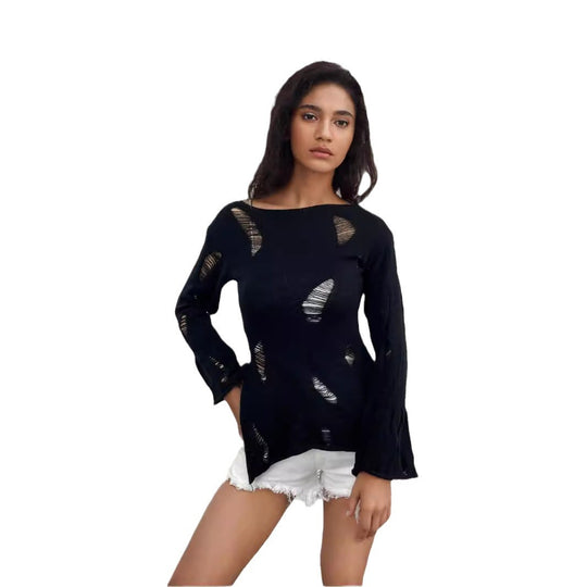 Damen modisches Oberteil mit strukturierten Cut-Outs und Ärmeln im Boller-Look R&B