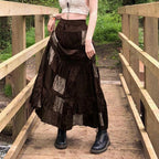 Damen Maxirock mit floralen Patchwork-Mustern und voluminösem Saum R&B