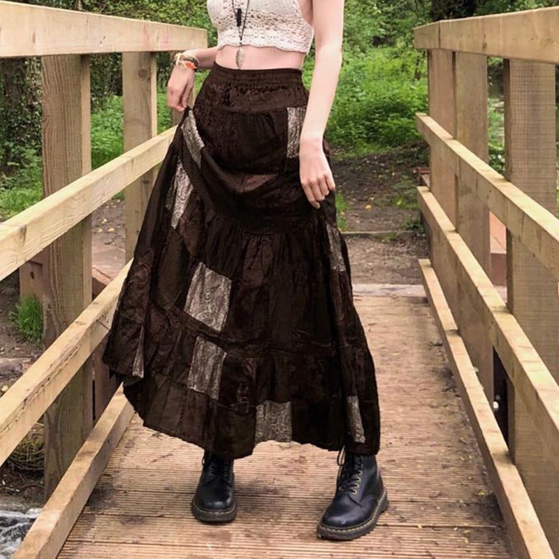 Damen Maxirock mit floralen Patchwork-Mustern und voluminösem Saum R&B