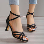Damen Absatzsandalen mit modischem Riemendesign und eleganter Cross-Over-Bindung R&B