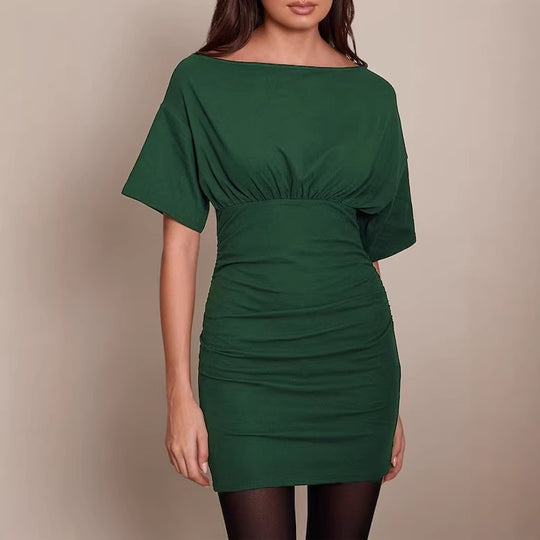 Damen figurbetontes Wickelkleid mit Raffungen und weiten Ärmeln R&B