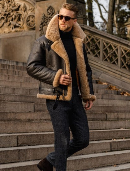 Herren robuste jacke mit warmem Plüschkragen R&B