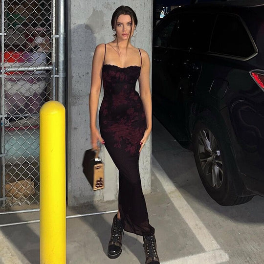 Damen Maxikleid mit floralem Spitzenbesatz und figurbetontem Schnitt R&B