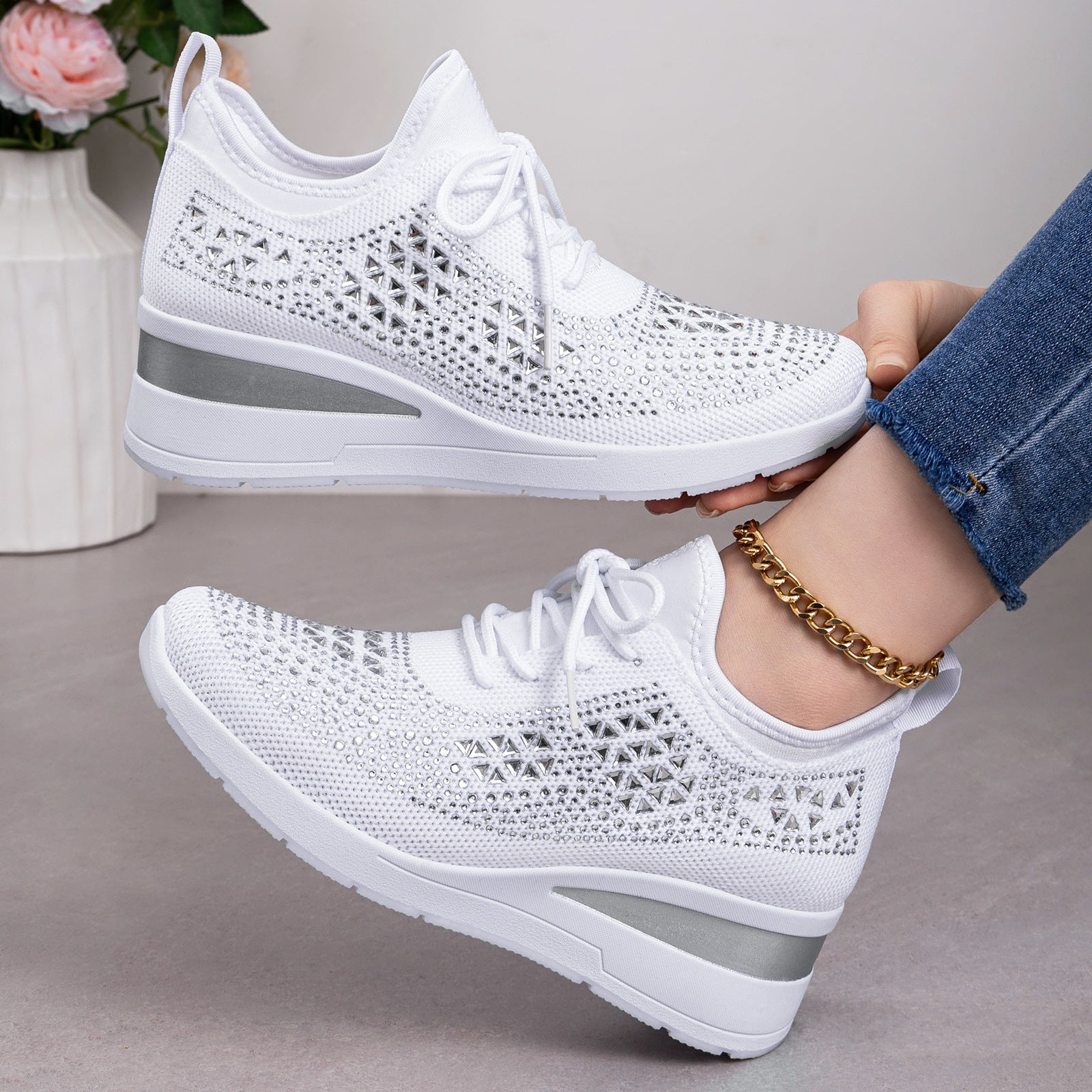 Damen Sneakers mit funkelnden Strass-Details und atmungsaktivem Obermaterial
