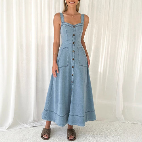Damen Maxikleid mit Knopfdetails und praktischen Taschen R&B