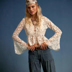 Damen Spitzenbluse im romantischen Design mit weitem Arm R&B