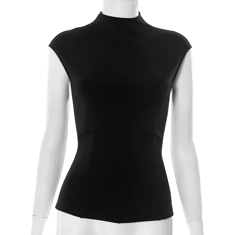 Damen Figurumspielendes Top mit elegantem High-Neck und schmalem Schnitt R&B
