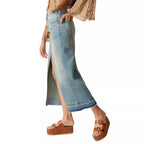 Damen Langer Denim-Rock mit Schlitz und moderner Waschung R&B