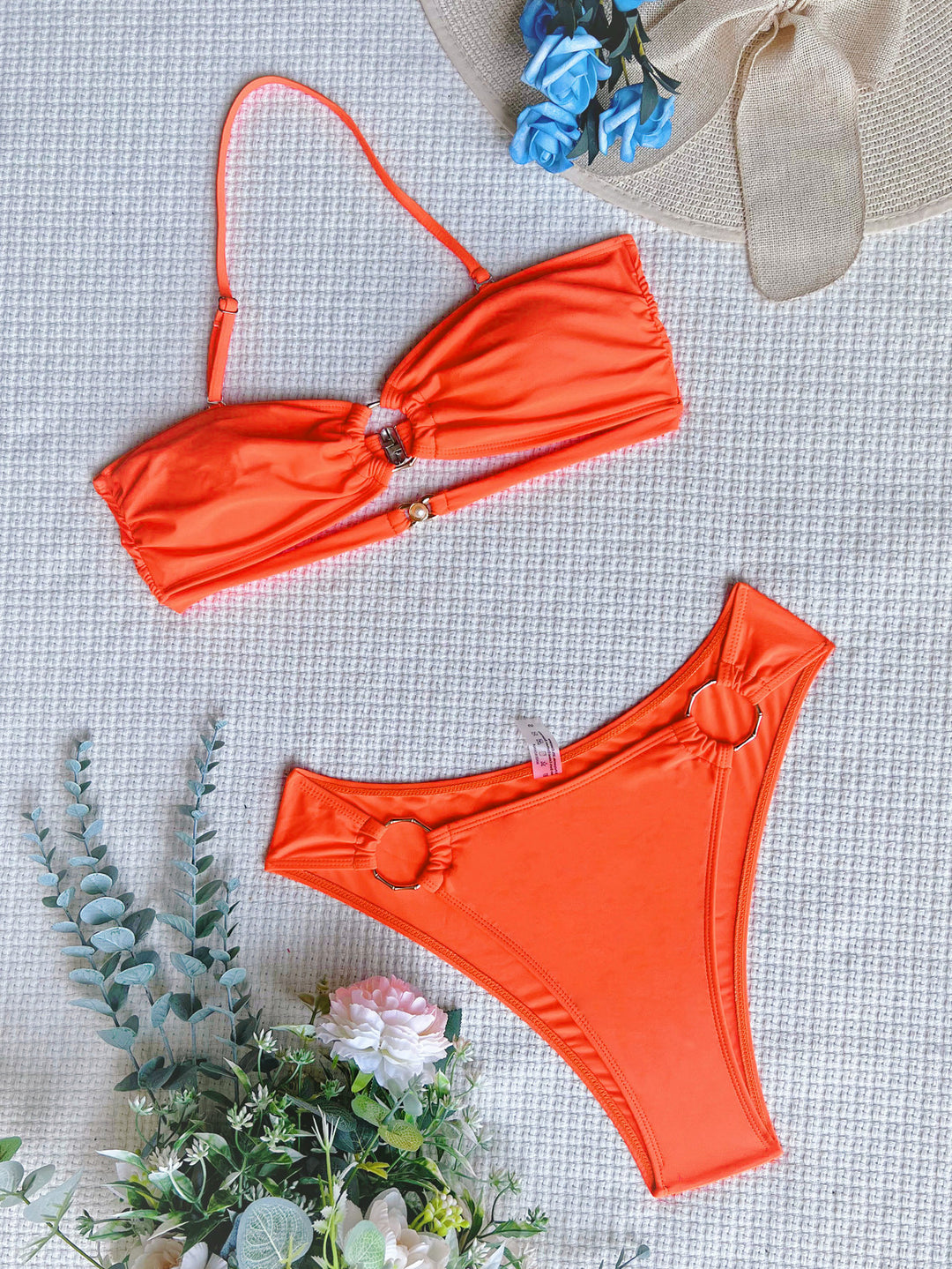 Damen Bandeau-Bikini mit Glamourösen Ringdetails R&B