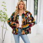 Damen Modische Kunstpelzjacke mit auffälligem Muster R&B