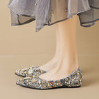 Damen Ballerinas mit funkelnden Perlenapplikationen und exquisiter Detailverarbeitung