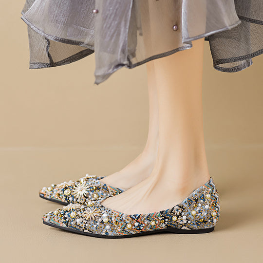 Damen Ballerinas mit funkelnden Perlenapplikationen und exquisiter Detailverarbeitung R&B