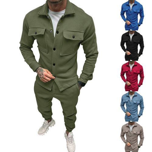 Herren stylisches Freizeitanzug Set mit Knopfleiste und praktischen Taschen R&B
