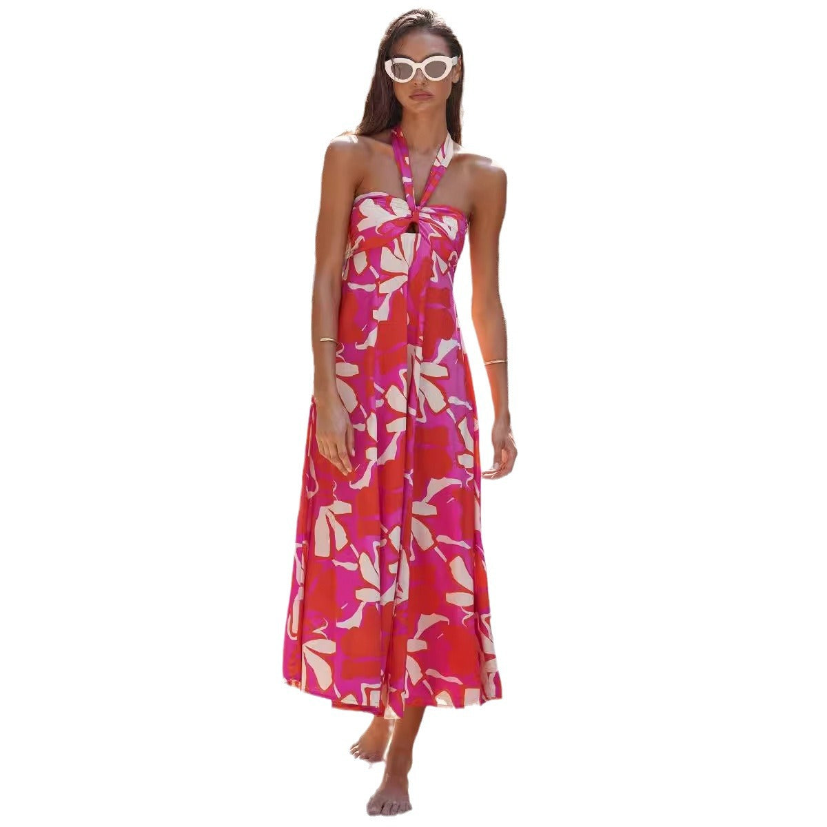Damen Maxi Kleid mit raffiniertem Halterneck und trendigem Print R&B