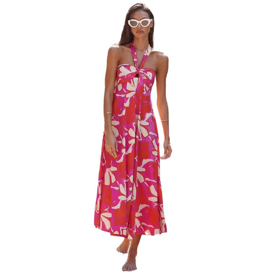 Damen Maxi Kleid mit raffiniertem Halterneck und trendigem Print R&B