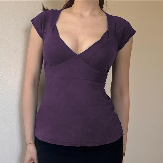 Damen modisches Wickeltop mit V-Ausschnitt und angesagtem Bindedetail R&B