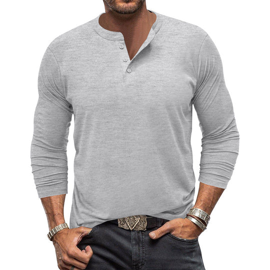 Herren nan langärmeliges Henleyshirt aus elastischem Baumwollmix mit Knopfleiste und tailliertem Schnitt R&B