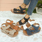Damen modische Wedge-Sandalen mit blumiger Verzierung und verstellbarem Riemen R&B