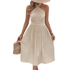 Damen Midikleid mit Schickem Asymmetrischem Design und Plissiertem Rock R&B