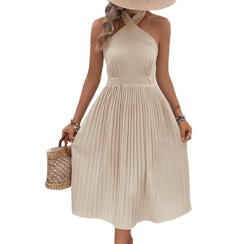Damen Midikleid mit Schickem Asymmetrischem Design und Plissiertem Rock R&B