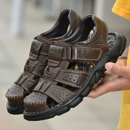 Herren Ledersandalen mit verstellbarem Klettverschluss und rutschfester Sohle R&B