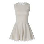 Damen Elegantes Plissiertes Mini-Kleid mit Spitzenrand R&B