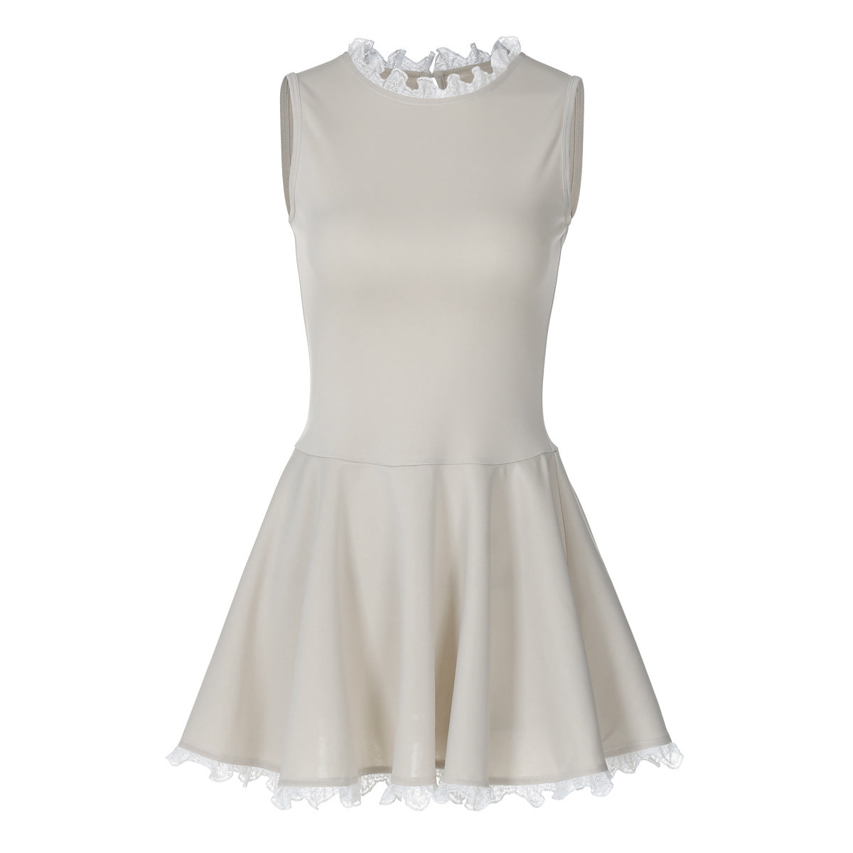 Damen Elegantes Plissiertes Mini-Kleid mit Spitzenrand R&B