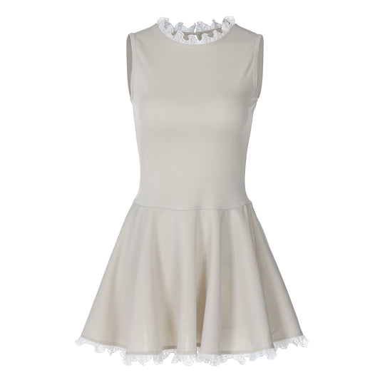 Damen Elegantes Plissiertes Mini-Kleid mit Spitzenrand R&B