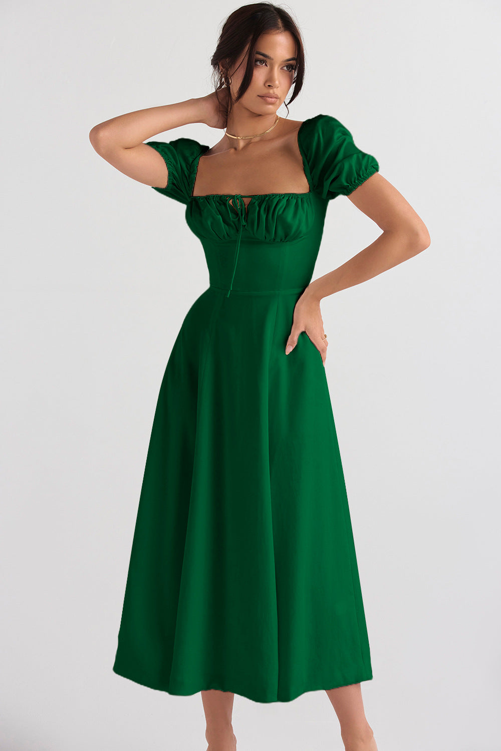 Damen Midi-Kleid mit gerafftem Oberkörper und ausgestelltem Rock R&B