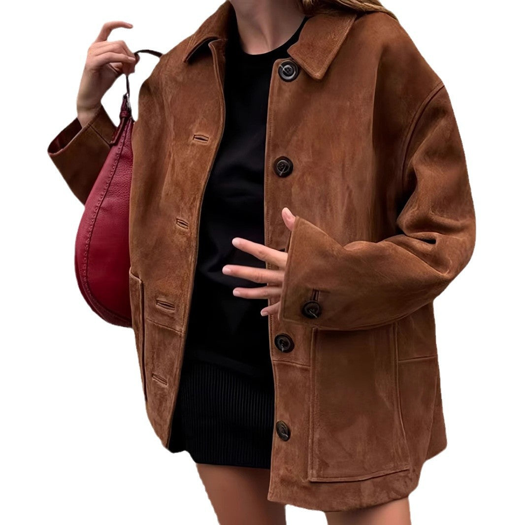 Damen lässige Wildlederjacke mit strukturiertem Design R&B