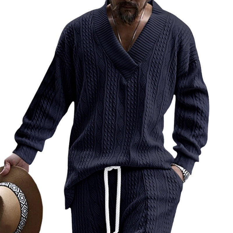 Herren lässiger Strickpullover mit V-Ausschnitt und strukturiertem Design R&B