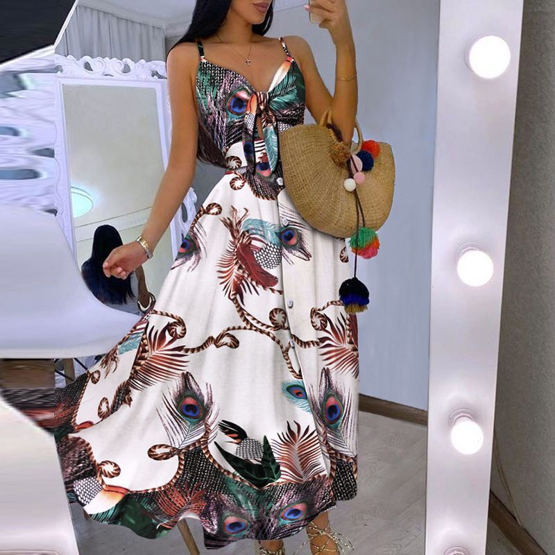 Frauen Boho-inspiriertes Maxikleid mit geknotetem Detail