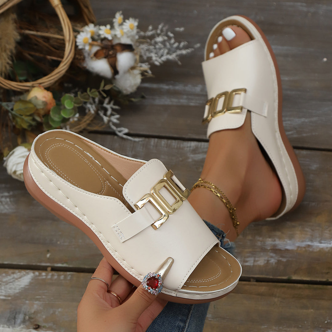 Damen Elegante und bequeme Mules mit modischen Schnallen R&B
