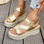 Damen Komfortable Plattform-Sandalen mit modischem Krokodil-Prägung R&B
