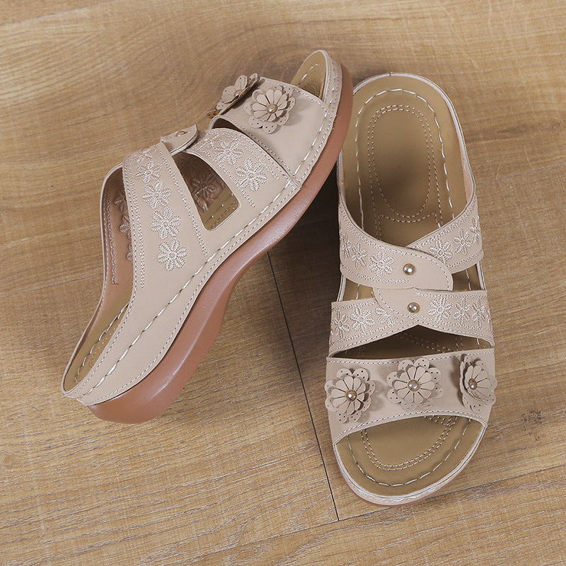 Damen Bequeme Riemchen-Sandalen mit floralen Akzenten und ergonomischer Fußbett R&B