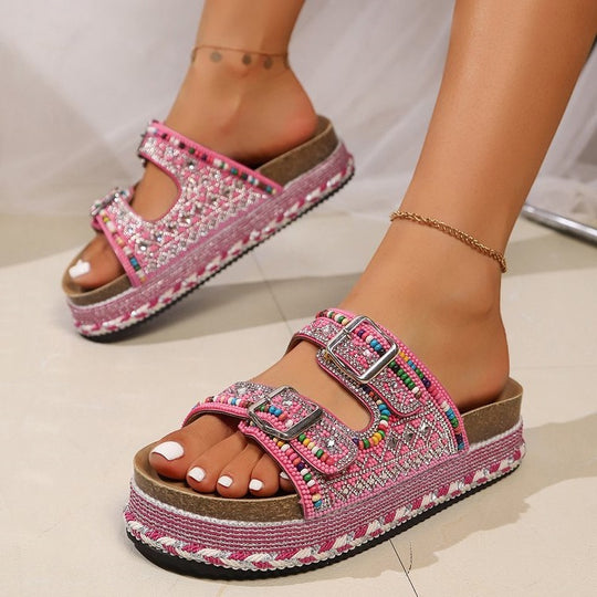 Damen modische Pantoletten mit Schmuckdetails R&B