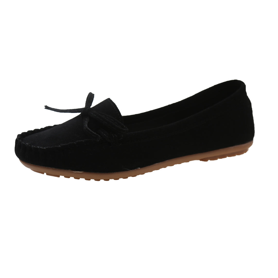 Damen Mokassins aus weichem Veloursleder mit dekorativem Band R&B