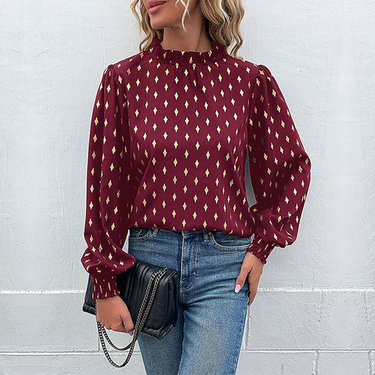 Damen Bluse mit hochwertigem Druck und großzügigen Puffärmeln R&B