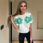 Damen Modischer Strickpullover mit floralen Applikationen R&B