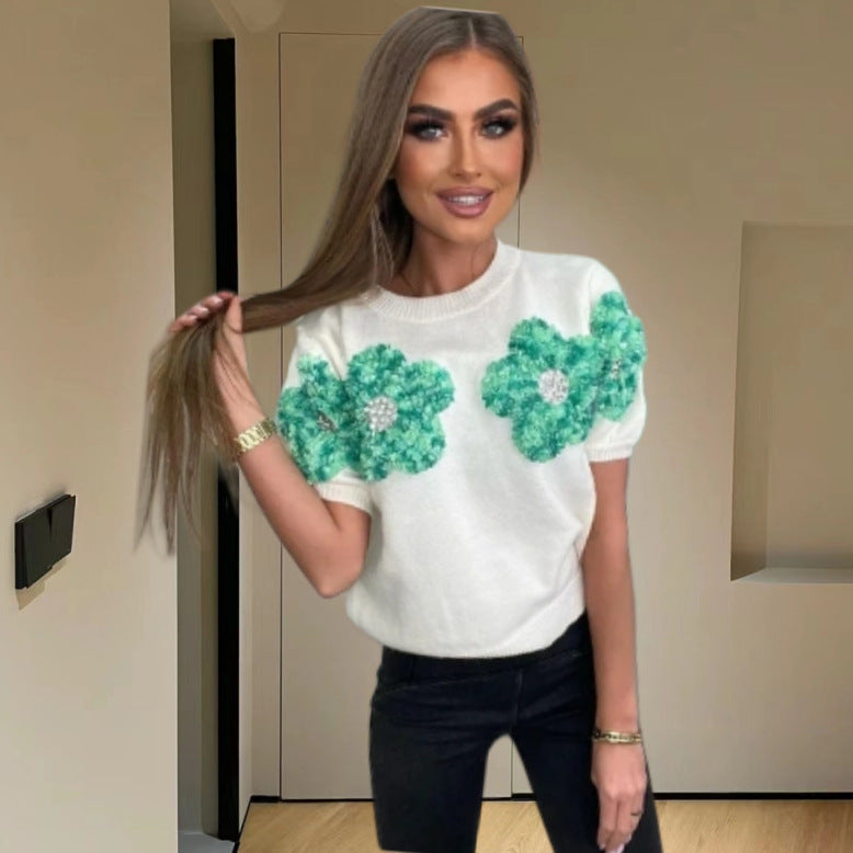 Damen Modischer Strickpullover mit floralen Applikationen R&B