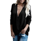 Damen V-Ausschnitt Strickpullover mit lockerem Schnitt R&B