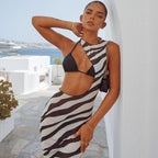 Damen Maxikleid mit asymmetrischem Schnitt und transparentem ZR&Bra-Muster R&B