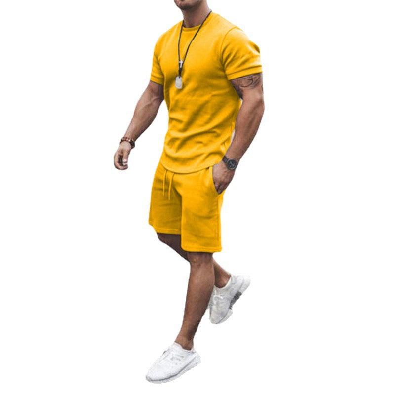 Herren lässiges Kurzarm-Set mit praktischen Taschen und elastischem Bund R&B