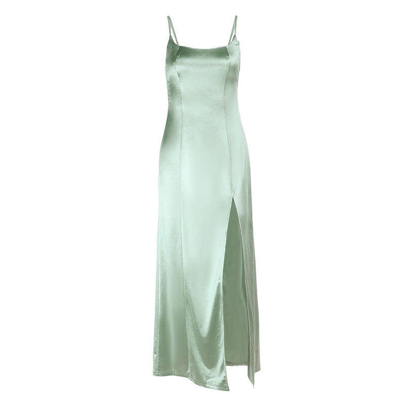 Damen Figurschmeichelndes Maxikleid mit seitlichem Schlitz und Spaghettiträgern R&B