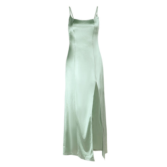 Damen Figurschmeichelndes Maxikleid mit seitlichem Schlitz und Spaghettiträgern R&B