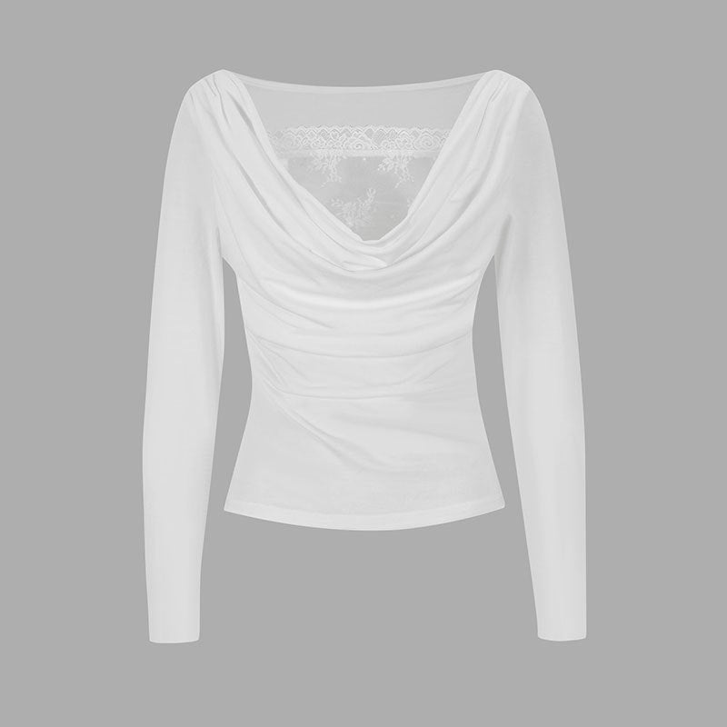 Damen Langarmbluse mit asymmetrischem Ausschnitt und eleganter Drapierung R&B