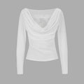 Damen Langarmbluse mit asymmetrischem Ausschnitt und eleganter Drapierung EB