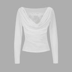 Damen Langarmbluse mit asymmetrischem Ausschnitt und eleganter Drapierung EB