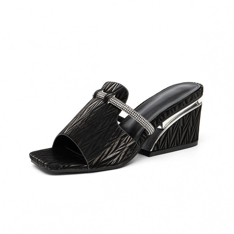 Damen elegante Slide-Sandalen mit funkelnden Akzenten R&B