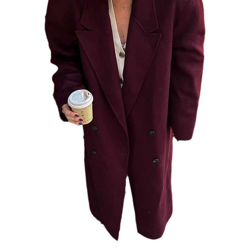 Damen Eleganter Wollmantel mit doppelt geknöpftem Design R&B
